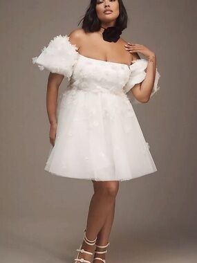 BHLDN White Off-Shoulder Floral Tulle Mini Dress